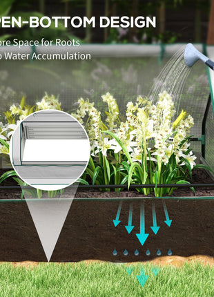 Raised Garden Bed, Outdoor Metal Planter Box with Mini Greenhouse, White and Silver