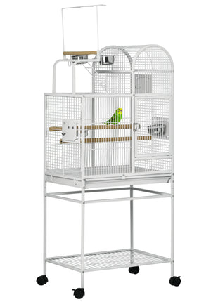 55" Large Parrot Cage with Toy Hooks Above Top Bird Perch, Tray, Food Cups, Rolling Stand, Bird Cage for Cockatiels, Parakeets, Lovebirds