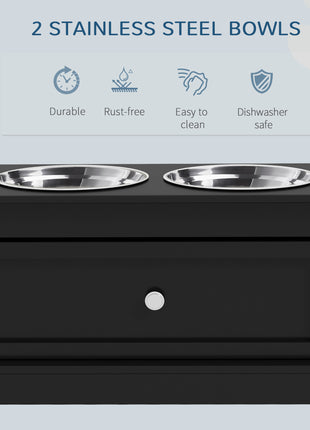 Elevated Dog Bowls with Storage Drawer, Raised Dog Bowl Stand Pet Food Bowl Dog Feeding Station, Black