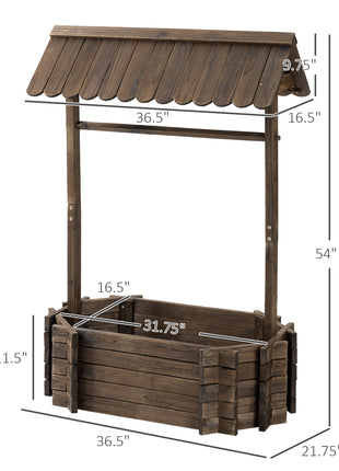 Wooden Wishing Well Raised Garden Bed, Ornamental Outdoor Flower Planter for flowers, herbs, vegetables, Rustic Brown