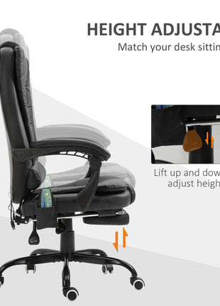 7-Point Vibrating Massage Office Chair High Back Executive Recliner with Lumbar Support, Footrest, Reclining Back, Adjustable Height, Black