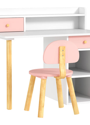 Kids Study Desk with Storage, Kids Desk and Chair Set for Bedroom & Study Room, Girls Boys Aged 3-8 Years, Pink