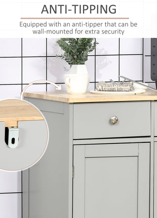 Kitchen Storage Cabinet, Sideboard Floor Cupboard with Solid Wood Top, Adjustable Shelf, and 3 Drawers, Gray