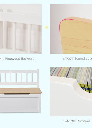 2-in-1 Kids Wooden Toy Organizer Chest Storage Box with Seat Bench Cabinet Chunk Cube with Safety Pneumatic Rod White