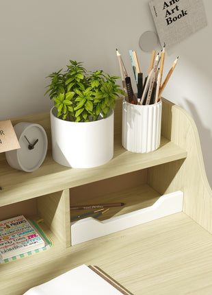 Kids Desk and Chair Set with Storage Shelves, Drawer for 3-10 Years, White
