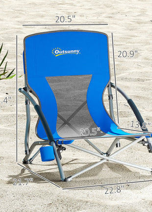 Set of 2 Folding Beach Chairs with Mesh Back, Carry Bag and Cup Holder for Outdoor Camping Lawn Sports Picnic Dark Blue