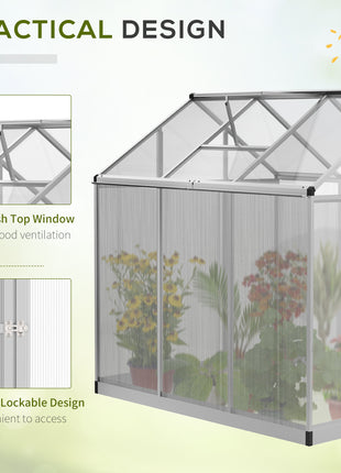 6' L x 6' W Walk-In Polycarbonate Greenhouse with Roof Vent for Ventilation & Rain Gutter for Winter