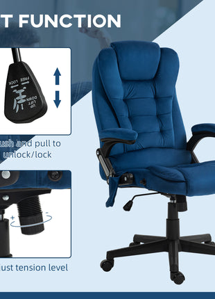 6 Point Executive Office Chair with Heat, Velvet High Back Vibrating Massage Office Chair, Drak Blue