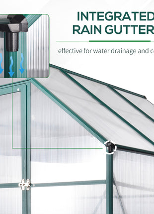 8' x 6' Greenhouse for Outdoors, Polycarbonate Greenhouse with Roof Vent and Rain Gutter, Aluminum Walk-in for Outside for Patio Backyard Garden, Green