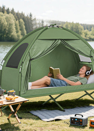 Camping Tent Cot, Single Person Folding Cot Combo, Off-Ground Tent, Covered Outdoor Bed with Carry Bag for Hiking, Camping