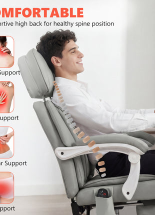High Back Vibration Massage Office Chair Heated Reclining Computer Chair w/ Footrest, Swivel Wheels, Remote, Light Gray
