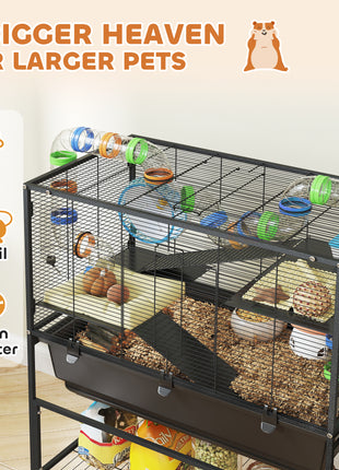 3 Tier Hamster Cage, Rolling Rat Cage with Deep Tray, Storage Shelf, Big Exercise Wheel, Hut, Tube System