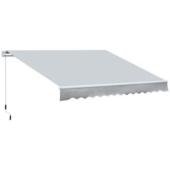 12' x 8' Retractable Awning Patio Awnings Sun Shade Shelter with Manual Crank Handle, 280g/m² UV & Water-Resistant Fabric and Aluminum Frame for Deck, Balcony, Yard, Light gray