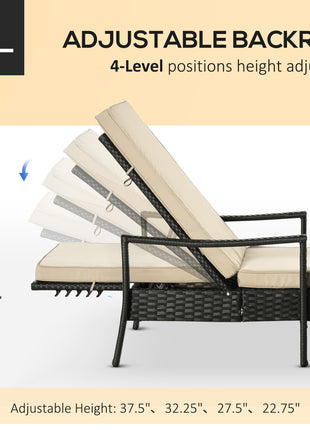 Wicker Chaise Lounge, 4 Position Adjustable Backrest and Cushions Outdoor Lounge Chair PE Rattan Sun Lounger for Poolside, Balcony or Garden, Beige