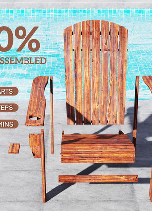 Oversized Adirondack Chair, Outdoor Fire Pit and Porch Seating, Classic Log Lounge w/ Built-in Cupholder, Brown