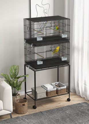 Double Stackable Bird Cage on Wheels w/ Stand, for Canaries