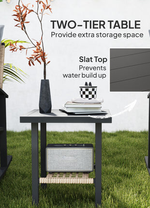 3 Pieces Bistro Set, Patio Wicker Furniture Set with Button Tufted Cushions, Rattan Rocking Chairs, Coffee Table, Gray