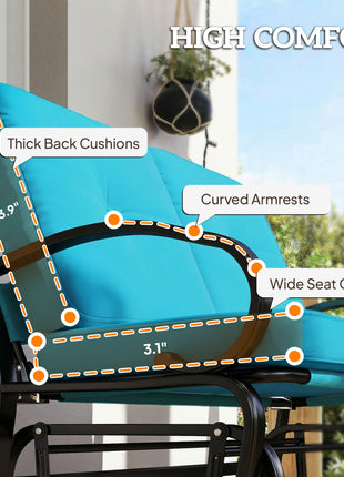 Outdoor Glider Bench, 2-Person Patio Rocker Loveseat with Tufted Cushions, Steel Frame for Porch, Garden Backyard, Blue
