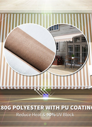12' x 8' Retractable Awning Patio Awnings Sun Shade Shelter with Manual Crank Handle, 280g/m² UV & Water-Resistant Fabric and Aluminum Frame for Deck, Balcony, Yard, Beige