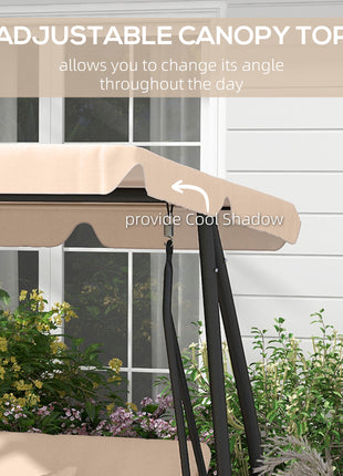 Free Standing Swing Bench, Porch Swing with Stand, Adjustable Canopy, Cushion and Pillows, Ecru