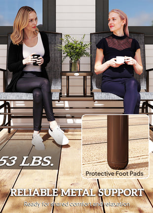 2-Seat Outdoor Glider Swing, Center Coffee Table and Independent Chairs, Supports Up to 352 lbs., Loveseat with Breathable Sling for Backyard, Garden, and Porch, Brown