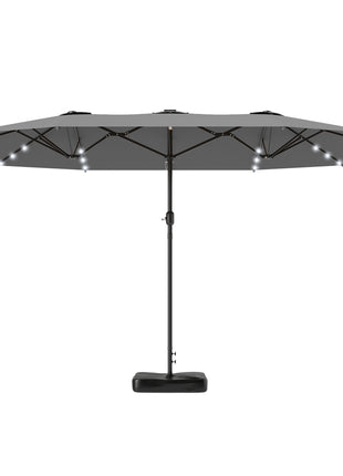 Garden Parasol 14.4ft Double-Sided Sun Umbrella with Base, Patio Parasol with LED Solar Lights, Gray