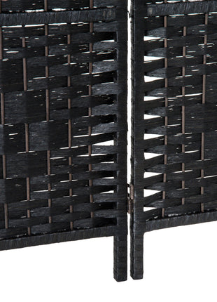 Room Divider 6 Panel, 6FT Tall Folding Privacy Screen, Freestanding Hand-Woven Partition for Room Separation with 360° Hinges, Paper Rope Diamond Weave, Black