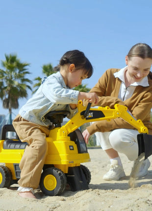 Kids Excavator Ride on Toy CAT Licensed with Manual Shovel, Horn, Hidden Storage for 18-36 Months, Yellow