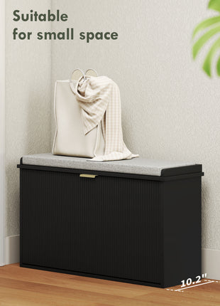 Shoe Storage Bench with Padded Seat Cushion and Flip-Drawer, Entryway Bench, Shoe Cabinet, 31.5x10.2x18.7 Inches, Black