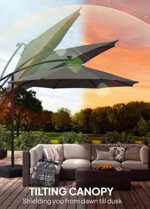 10 ft Cantilever Patio Umbrella with Light, Weight, Offset Hanging Outdoor Umbrella with Protective Cover, Dark Gray