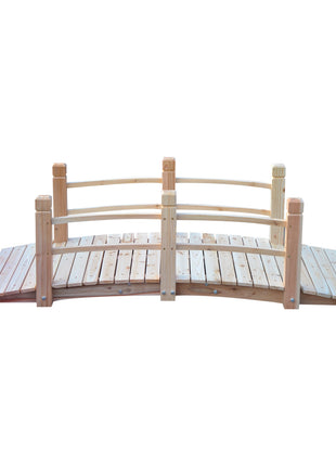 5 ft Wooden Garden Bridge Arc Footbridge with Railings for your Backyard, Natural Wood