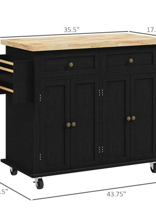 Modern Rolling Kitchen Island Cart with Spice Rack, Distressed Black