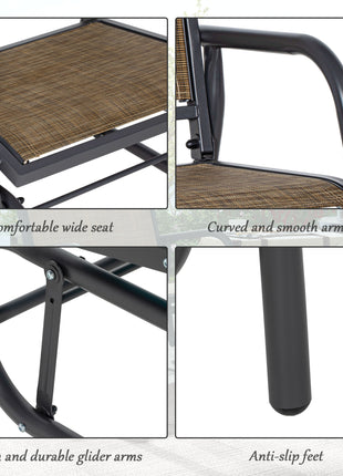 2 Pieces Outdoor Glider Chair, Steel Swing Chai with Curved Armrests for Porch, Garden, Poolside, Balcony, Mixed Brown