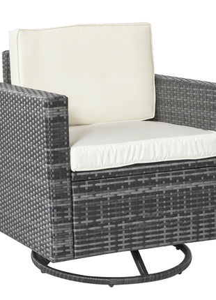Outdoor Swivel Rocker, PE Wicker Dining Chair, 360 Degree Swivel Patio Glider with Cushions for Backyard, Lawn, Garden, Deck, Porch, Steel Frame, Cream White