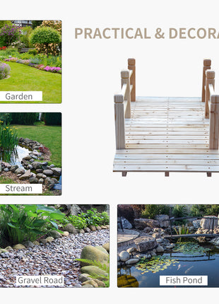 5 ft Wooden Garden Bridge Arc Footbridge with Railings for your Backyard, Natural Wood