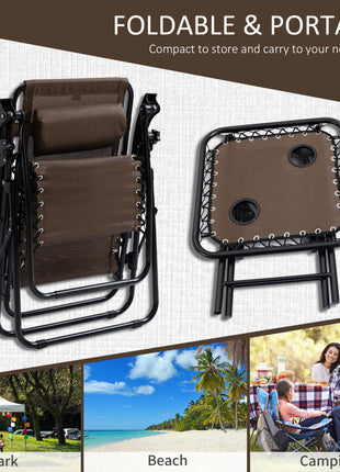 Zero Gravity Chair Set with Side Table, Folding Reclining Chair with Cupholders & Pillows, Adjustable Lounge Chairs for Pool, Backyard, Lawn, Beach, Brown
