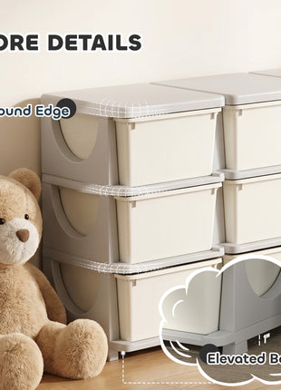 29.5" 3 Tier Kids Storage Unit Dresser Tower w/ 9 Drawers, Cream White