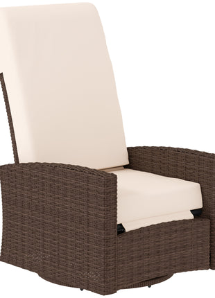 Outdoor Wicker Swivel Recliner Chair, Lifting Footrest, 360° Rotating Basic, Water-resistant Cushions, Cream White
