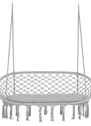 2-Person Hammock Chair Macrame Swing with Soft Cushion, Hanging Cotton Rope Chair for Indoor Outdoor Home Patio Backyard, Light Gray