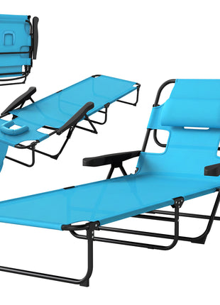 Folding Lounge Chair w/ Reclining Back, Light Blue