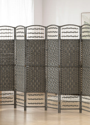 6 Panel Folding Room Divider Portable Privacy Screen Wave Fiber Room Partition for Home Office Dark Gray