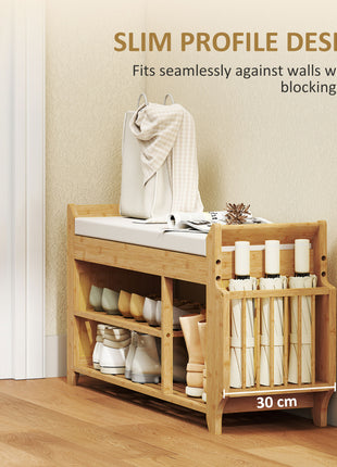 Shoe Bench with Cushioned Seat Shoe Storage Bench with Side Umbrella Holder for Entryway Natural and Cream