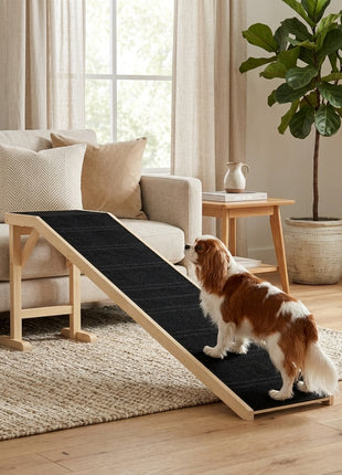 Dog Ramp for Bed, Pet Ramp for Dogs with Non-Slip Carpet and Top Platform, 74" x 16" x 25", Natural