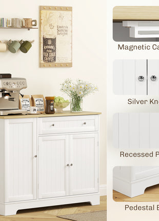 Modern Sideboard Cabinet, 41" Kitchen Buffet Cabinet with Drawer, Adjustable Shelf, 3 Doors for Dining Room, White