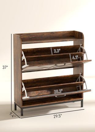 Shoe Cabinet Organizer with 2 Flip Drawers, Legs, Narrow Shoe Storage Cabinet for Entryway, Hallway, Rustic Brown