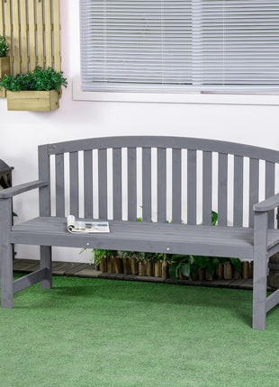 56" Outdoor Wood Bench, 2-Seater Garden Bench with Backrest and Armrest, Patio Bench for Patio, Porch, Poolside, Balcony, Gray