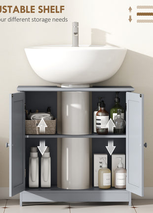 Under Sink Bathroom Cabinet, Pedestal Sink Storage Cabinet with 2 Doors, Shelf and U-Shape, Gray