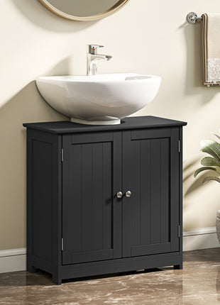 Pedestal Sink Storage Cabinet, Bathroom Sink Cabinet with U-Shape Cut-Out and Adjustable Shelf, Black