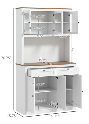 71" Kitchen Pantry Cabinet with Microwave Stand, Kitchen Hutch with 2 Drawers and Adjustable Shelves, White