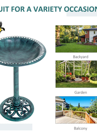 28'' Bird Bath Outdoor Resin Decor with Fleur De Lis Pattern, Time-Worn Finish